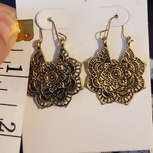 Gold mandala bohemian dangle earrings